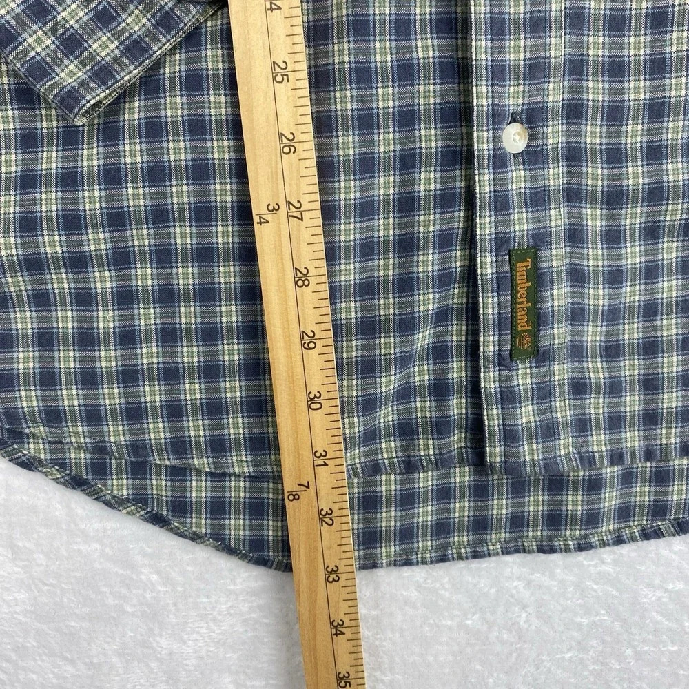 Timberland Men's Medium Blue‎ Green Plaid Button-Down Shirt Long Sleeve